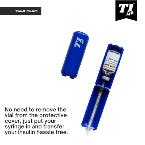 1ml U-100 disposable syringe T1me Vial Syringe Insulin Filling Support (BD Micro-Fine and other insulin syringe), Insulin transfer device for diabetes, Bottle Protector Case, Vial Holder (Blue)