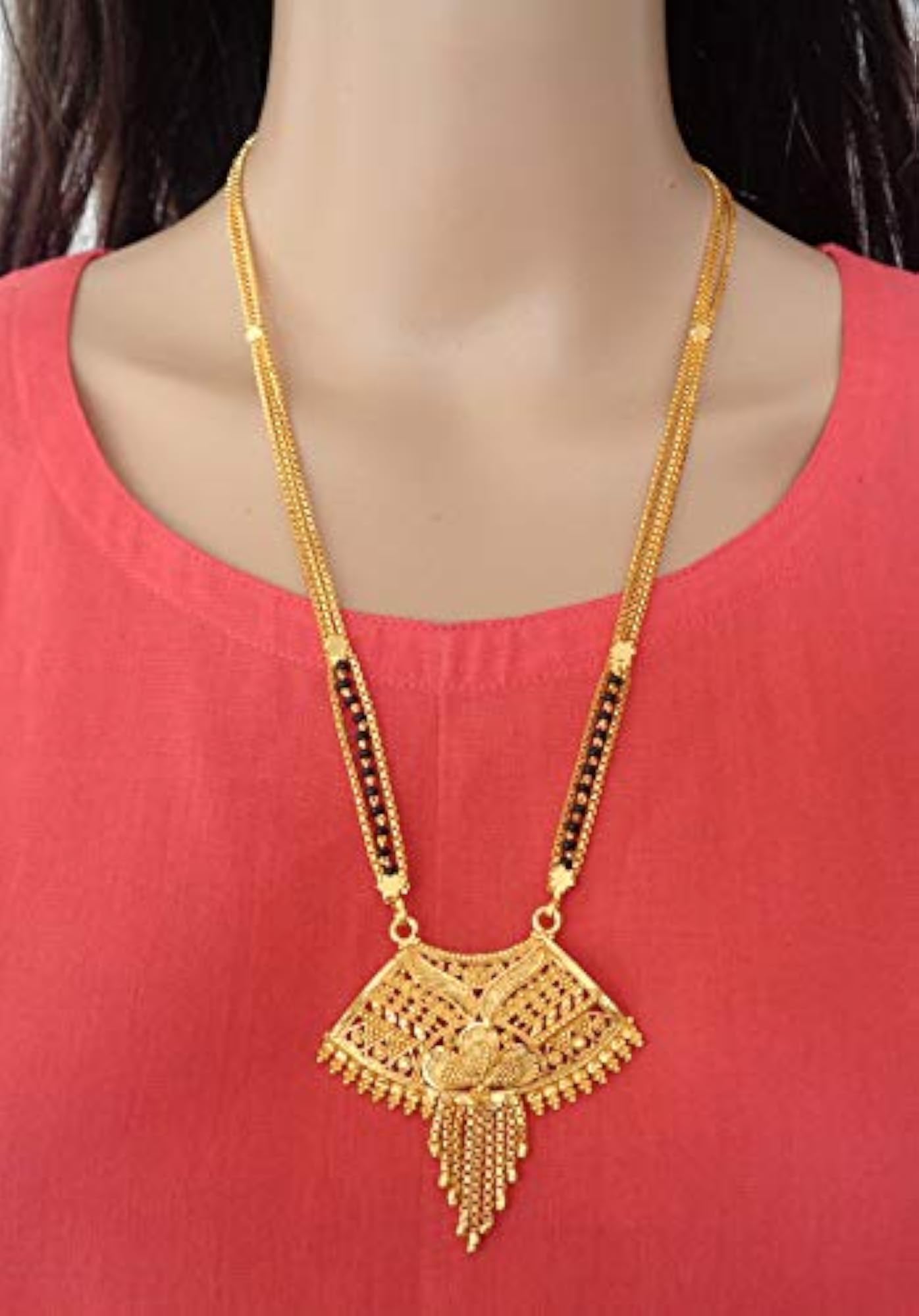 Pack of 3 Gold Plated Designer Long Chain Black Beads Mangalsutra