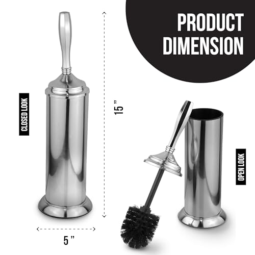 Image of Splash Home Kolva Stainless Steel Toilet Brush with Holder, Bowl Scrubber with Durable Cleaning Bristles, Hidden Brush with Splash Protective Disc Design - Chrome