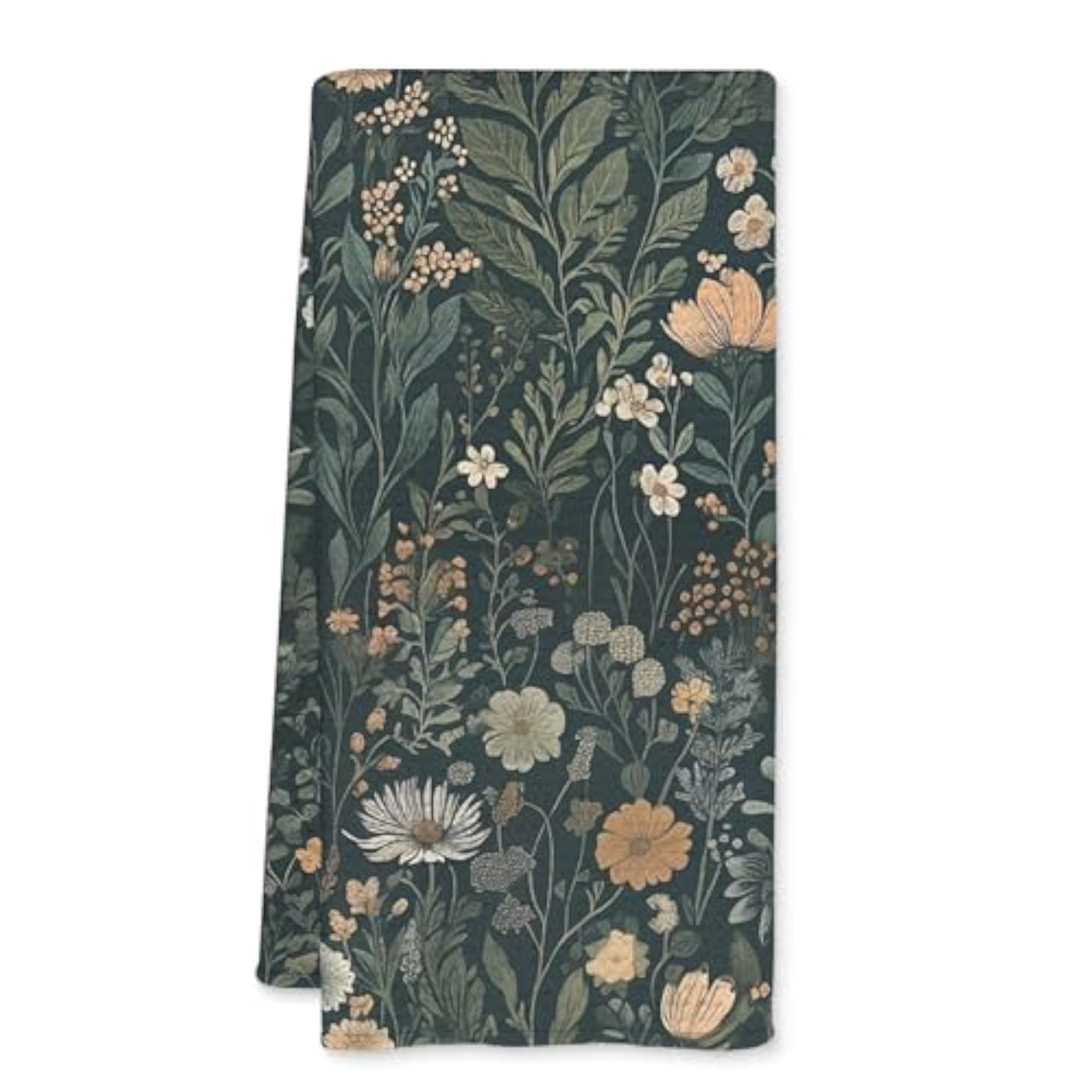 Vintage Moody Floral Kitchen Towels, Dark Green Botanical