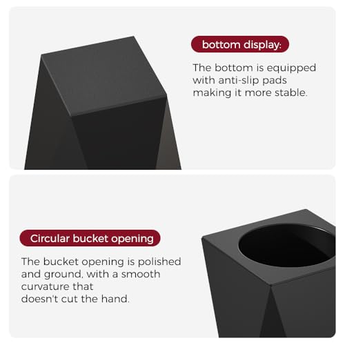 Image of 10L /2.6GAL Modern Open top Garbage can,Black Bathroom tarsh can,Small Wastebasket for Bathroom,Bedroom,Office,Living Room,Hotel (Black)