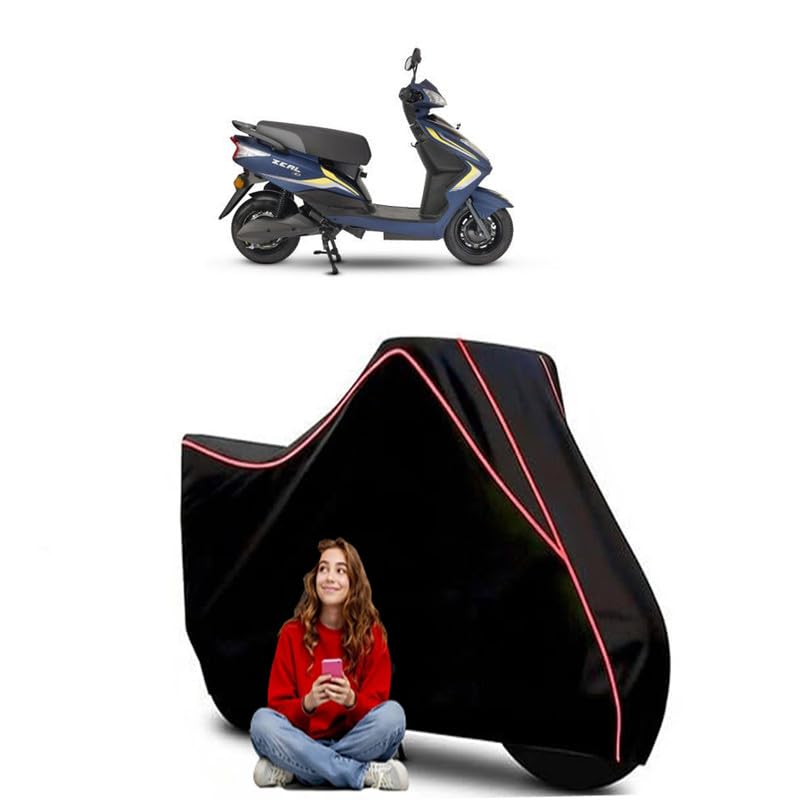 Image of Zeal EX Scooty Bike Cover Water Resistant Outdoor Use Universal Fit Scooters Motorcycles Heavy Duty UV Protection Dust Rain Scratch Resistant Elastic Bottom Black Blue Piping