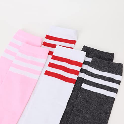 Image of DRESHOW 3 Pairs Thigh High Socks Striped Over Knee Thin Tights Long Stocking Knee High Leg Warmer