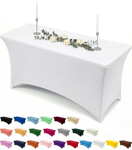 Image of Utopia Kitchen Spandex Tablecloth 1 Pack [6FT, White] Tight, Fitted, Washable and Wrinkle Resistant Stretch Rectangular Patio Table Cover for Event, Wedding, Banquet & Parties [72Lx30Wx30H Inch]