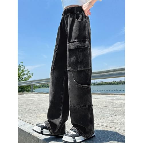 Moonker Girls Baggy Cargo Jeans Palazzo Straight Elastic Hight Waist Denim Pants Teen Wide Leg Streetwear Retro4