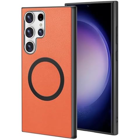 NUVAVO for Samsung Galaxy S24 Ultra Case Slim Shock-Resistant Magnetic Compatible Ieather Texture - Orange Cover