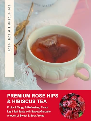 Image of TeeLux Rosehip & Hibiscus Tea Bags, Tart & Fruity Taste, 60 Count | Rosehip & Hibiscus Blend Herbal Tea, Caffeine Free, Sugar Free, Enjoy Hot or Iced