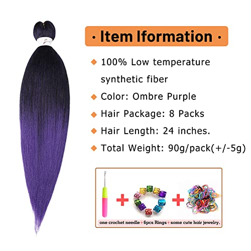 Pre Stretched Braiding Hair, 24 Inch Kanekalon Braiding Hair, 8 Packs Soft Yaki Texture, Itch Free, Hot Water Setting Synthetic Hair Extensions For Braids (24In,1B/Purple) #TOP1
