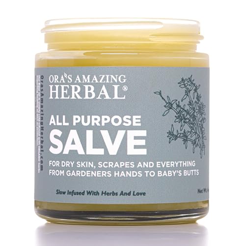 Ora's Amazing Herbal All Purpose Salve, Herbal Healing Skin Balm with Tea Tree, Natural Cream for Dry Cracked Hands, Comfrey Calendula Plantain Thyme Beeswax, Soothing Itch Relief, 4 oz