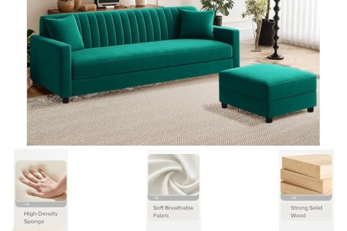 Image of Rosebell Sofa Set with Ottoman Combo- Three Seater Sofa Set with Matching Ottoman for Living Room & Bedroom-Green-Color
