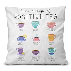 Calming Corner Decorative Throw Pillow Cover, Have a Cup of Positivi-Tea, Mental Health Gifts for Kids Classroom School Psychology Counselor Therapist Office, 18×18 Inch -B15