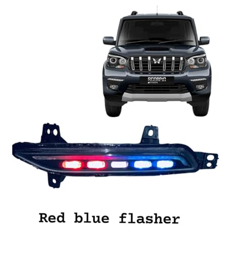 Image of DDA ENTERPRISES DRL /FRONT BUMBER Led FOG LIGHT Imported Compatible For Scorpio Classic 2022 ONWARDS Model 2Pcs With Matrix Indicator Scanning & Red And Blue Flasher IMPORTED DRL 5 FUNCTION