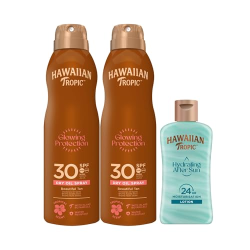 Hawaiian Tropic 2 x Glowing Protection Ölnebel LSF 30-177 ml + After Sun Hydrating Protection Reiseformat, 60 ml