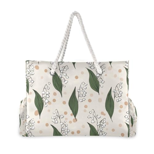 Lily Of The Valley Beach Bags for Women Ladies Large Canvas Tote Shoulder Bag Waterproof Travel Bags for Gym Swim Pool Camping2