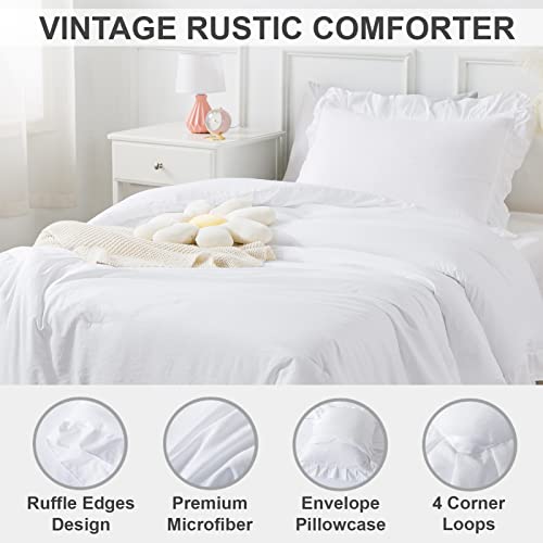 Andency White Comforter Twin Size, 2 Pieces Solid Farmhouse Shabby Chic Ruffle Bedding Comforters & Sets thumb #2