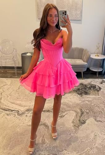 Fair Lady Short Homecoming Dresses 2025 Tiered Ruffle Hem Spaghetti Straps Chiffon Formal Cocktail Party Gowns for Teens4