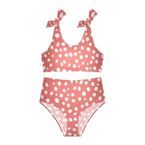 White Polka Dot Red Background Girl Two Piece Kids Bikini Set Beach Swimsuit Swimming Suits Adjustable Shoulder Strap3