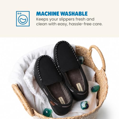 Image of Dearfoams Men's Keaton Moccasin House Shoes With Memory Foam, Indoor Slippers With Wide Widths