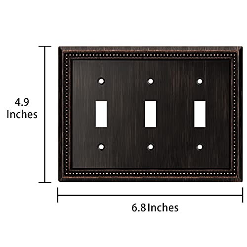 Image of Henne Bery Sunken Pearls Heavy Duty Decorative Wall Plate Switch Plate Outlet Cover (Triple Toggle, Aged Bronze)