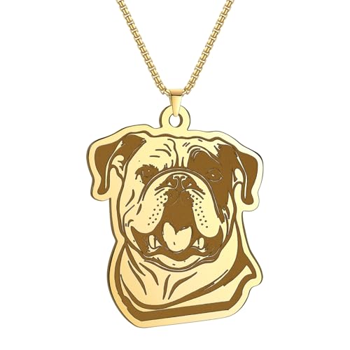 Laser geschnitzt exquisit Nicht verblassen Stahl Halskette Englische Bulldogge Anhänger Halskette Erinnerungsgeschenk