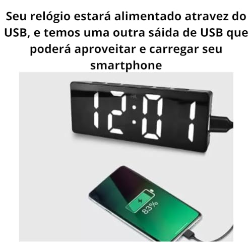 Relógio Despertador Digital Mesa LED Espelhado Visor 12/24H Relógio de Mesa Com Alarme Para Casa Esc