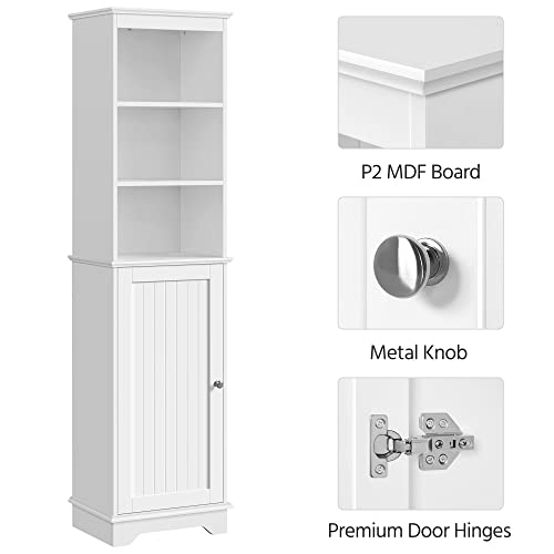 Yaheetech Bathroom Storage Cabinet, Tall Slim Cabinet With 3 Shelves & Door, Floor Freestanding Linen Cabinet For Bathroom, Living Room, 16 X 12 X 60.5 Inches, White #TOP6