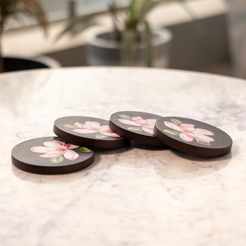 Image of Ireka Home Sakura Coaster Set of 4 | Tea Cup, Coffee Mug & Glass Coasters, Dining Table, Office & Home Decor