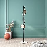 DR.IRON Modern Black Coat Racks Freestanding Hall Coat Tree,Hat Racks with Marble Base & Coat Hanger