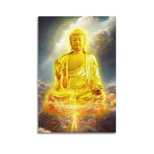 Poster bouddha or sur toile 60x90cm tableau art religieux