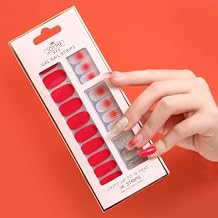 SPLOCUDU Red Gel Nail Stickers,Gold Glitter Semi Cured Gel Nail Strips for Women,UV Free,Waterproof 34 Nail Warps,Includes 1 Prep Pad,1 Wooden Stick and 1 Nail File