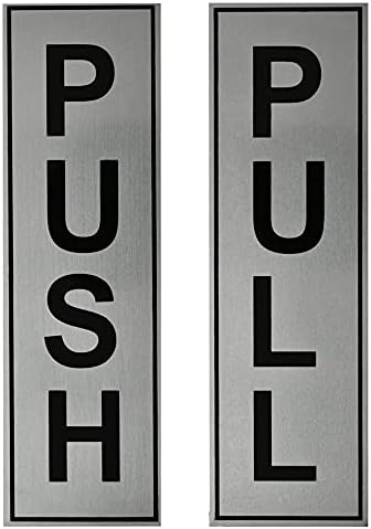 Buzz Cool Silver Metal Push Pull Stickers For Glass And Wood | Self Adhesive Stainless Steel Metal Sticker for Door | Push and Pull Stickers for Hospital Malls Office 1 set (2pcs)