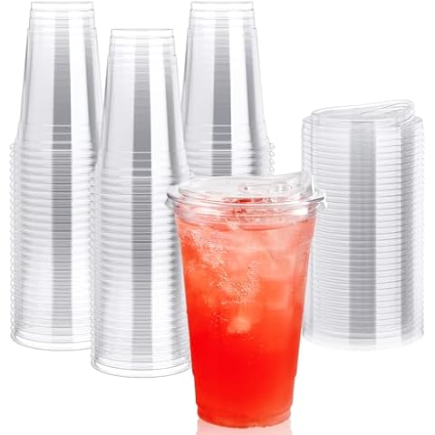 Lilymicky 90 PACK 20 oz Clear Plastic Cups With Strawless Sip Lids, Disposable Through Lids for Ice Coffee, Smoothie, Slurpee, or Any Cold Drinks Cover