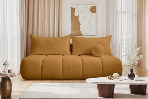 Kaiser Möbel - Sofa mit Schlaffunktion und Bettkasten - Couch 3 Sitzer - 207 x 103 cm - Klappsofa, Relaxsofa Wohnzimmer, Schlafsofa ohne Armlehnen - Aesthetic, Skandinavisch - Piano Boucle Golden