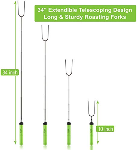 Sumpri Marshmallow Roasting Sticks, Smores Skewers Telescoping Rotating Forks Set Of 6 Hot Dog Fire Pit Outdoor Fireplace Campfire Accessories-6 Multicolored 34 Inch Extendable Steel Fork Camping Kit #TOP2