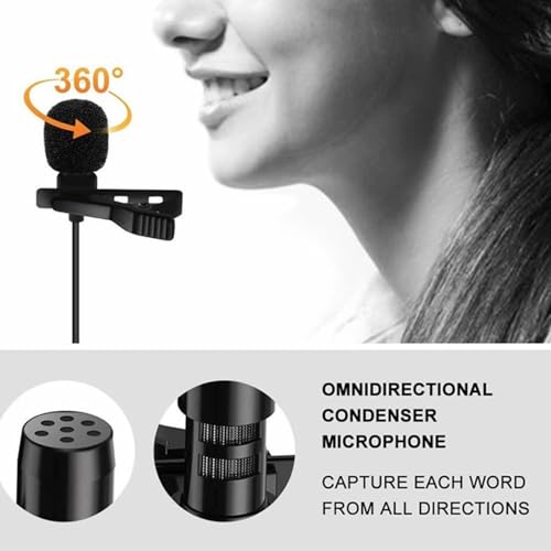 Image of ELFOG Lavalier Microphone 3 Pole TRS Jack 1.5m Cord for Moto Vlogging Compatible with Go-Pro,DJI Action Camera Accessories