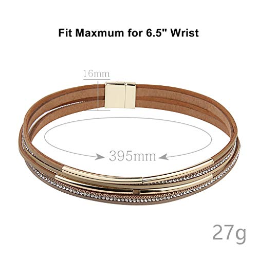 Tasbern Casual Women Leather Bracelet Crystal Metal Tube Wrap Cuff Bracelets Bangle With Magnetic Clasp For Girls Christmas Gift #TOP4