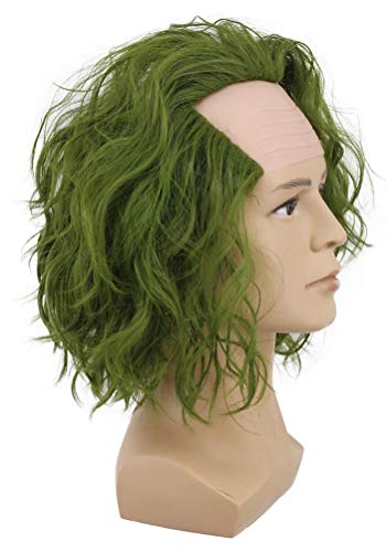 VGbeaty Adult Men Bald Short Bob Curly Dark Green Joker Wig Halloween Cosplay Anime Costume Wig