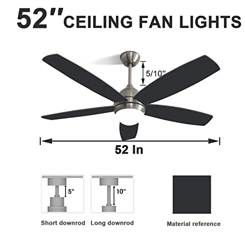 Binlingo 52 Inch Black Ceiling Fan With Lights Remote Control, Noiseless Modern Ceiling Fans With 6 Speeds 3 Color Light For Indoor Outdoor, Low Profile Ceiling Fan With Reversible Blades And Motor #TOP2