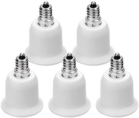 5-Pack JACKYLED E12 to E26 Adapter, Chandelier Light Socket, Candelabra E12 to Medium Socket E26/E27 Converter Bulb Base Adapter Converter for Ceiling Fans Light, Pendant Light, Chandelier