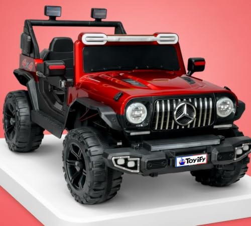 Image of Battery Operated Jeepss for Kids 1 to 8 Years 4x4 | Ride on Toy Electric Kid Car with Light, Music Player | Remote Control, Manual Steering | Electric Battery Cars | Baby Big Car (Benz-Red)