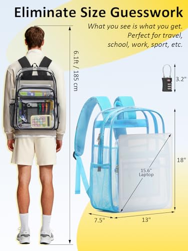 Image of Clear Backpack for School, Heavy Duty Clear Bookbag With a TSA Lock | 18 inch large clear bag, Durable PVC, For boys /girls /men /women /teens /adult, Ideal for work /sport /travel /daily life