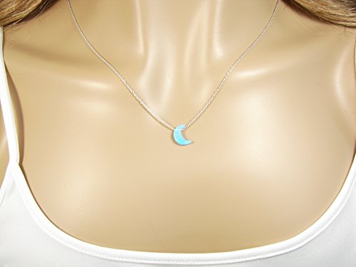 Light Blue Moon Opal Necklace. Half Moon Necklace Crescent lab created Opal Moon Charm Necklace4