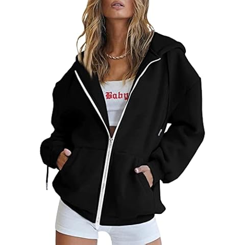 Ladies Sweatshirts Hoodies for Women Casual Solid Long Sleeve Zipper Hooded Coat Pocket Tops Cover