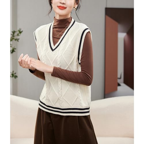 Image of Blostirno Women's V Neck Sweaters Vest Trendy Cable Ribbed Sleeveless Knit Striped Pullover Sweaters Tops