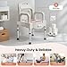 32.6 in H Bedside Commodes Chair, Portable Toilet Chair W/Pu-Coated Double-Bucket + Brush + Trash Bags + Motion-Sensor Light, Height Adjustable Commode Toilet for The Elderly, Disabled. (Grey White)