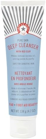 First Aid Beauty - Pure Skin Deep Cleanser with Red Clay, Deep Cleansing Face Wash with Antioxidant Booster for Oily and Blemish-Prone Skin, Reduce Oil & Unclog Pores, Safe for Sensitive Skin, 4.7 oz