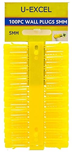 Raw Plugs DIY Hardware - Screw Fasteners & Anchors. Contract Wallplug for Plasterboard, Masonry, Brick, Concrete, Solid Wall Plug Fixings. (5MM - YELLOW - 100 PACK)