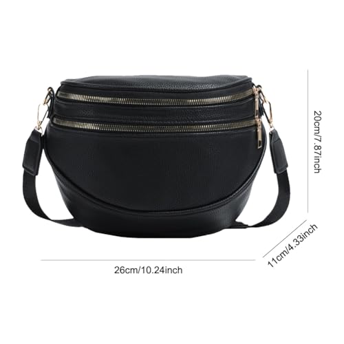 Spacious Bum Bags with Wide Strap PU Leather Shoulder Bag for Women (Black)2