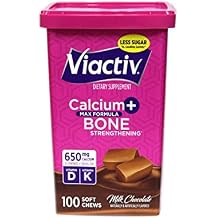 Viactiv Calcium +Vitamin D3 Supplement Soft Chews, Milk Chocolate, 100 Chews - Calcium Dietary Supplement for Bone Health