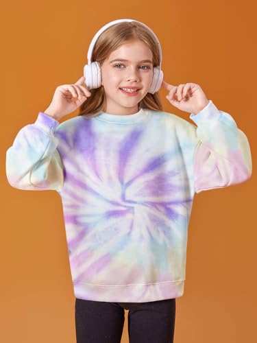 Image of Haloumoning Girls Oversized Crewneck Sweatshirts Kids Fleece Pullover Tops
